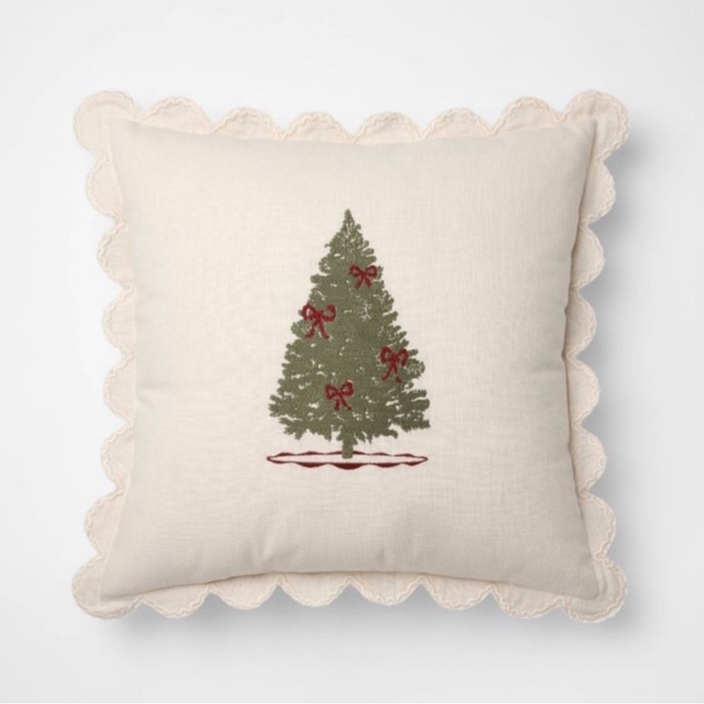 20"x20" Embroidered Tree & Scalloped Edge Pillow Cream - Threshold Studio McGee